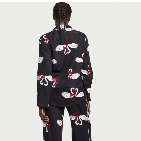 Victoria’s Secret- Midnight Swans Long Pajama Set, Black Button Down, Large - Picture 8 of 10